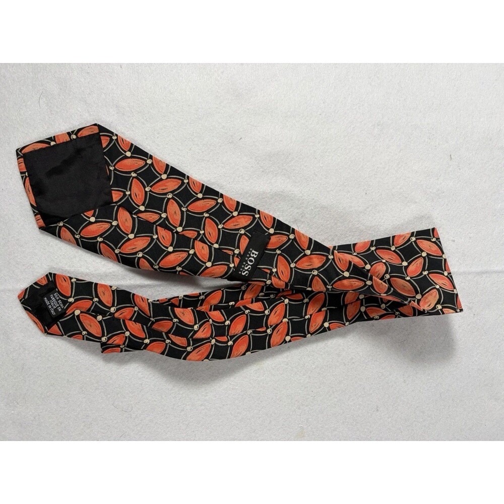HUGO BOSS 100% Silk Tie Made In Italy Orange/Black